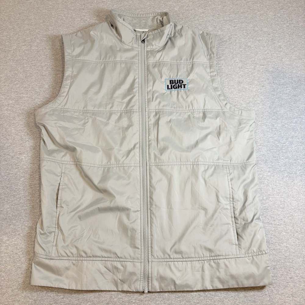 Cutter & Buck Vest Mens Large Gray Bud Light CB DryTec Full Zip Puffer Mixed